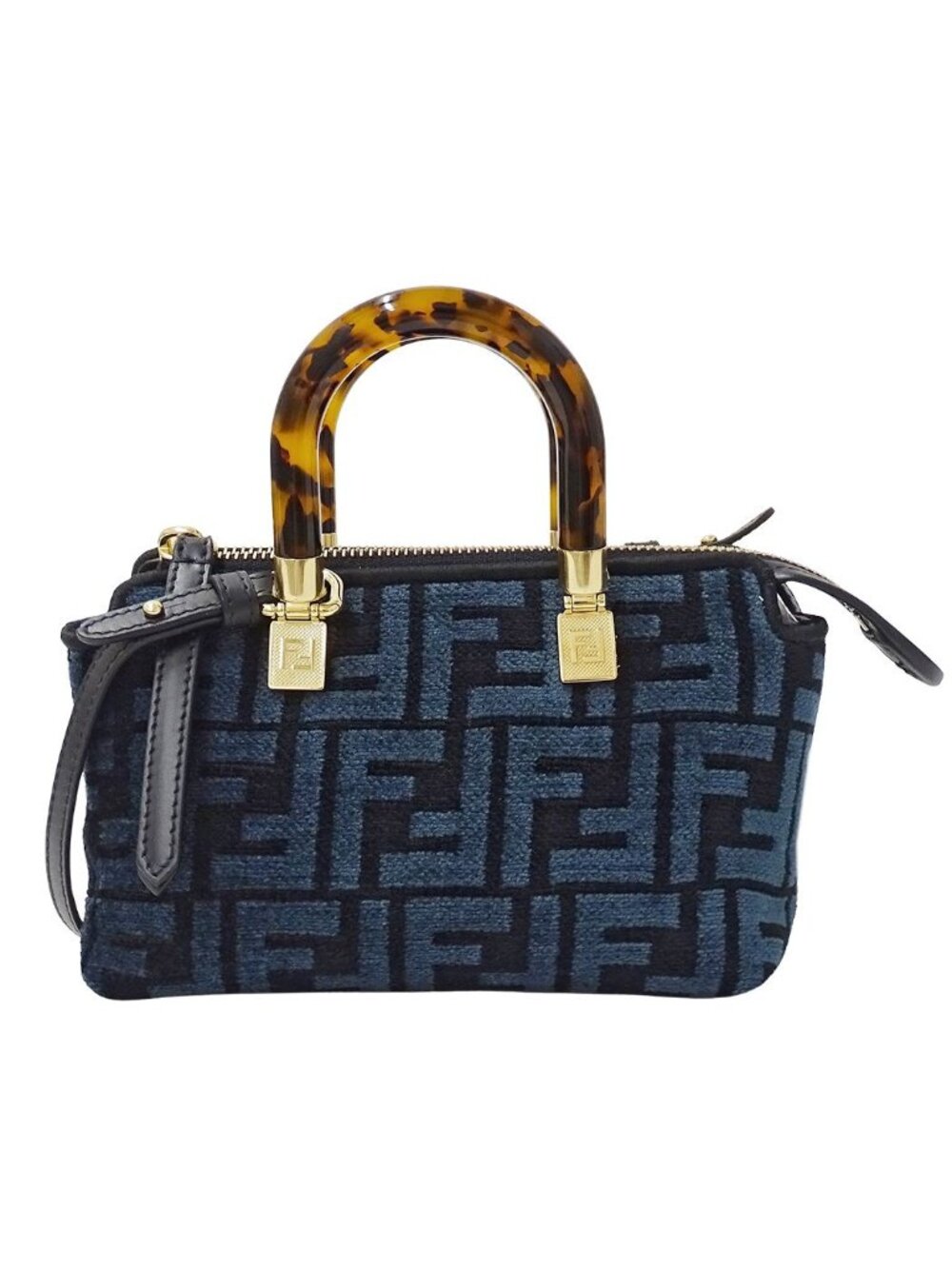 Fendi Zucca 2-Way Shoulder Bag by the Way Mini Fabric Blue Black Small